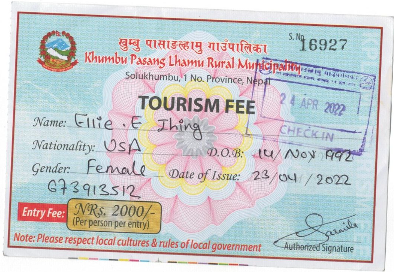 Everest base camp trek permit